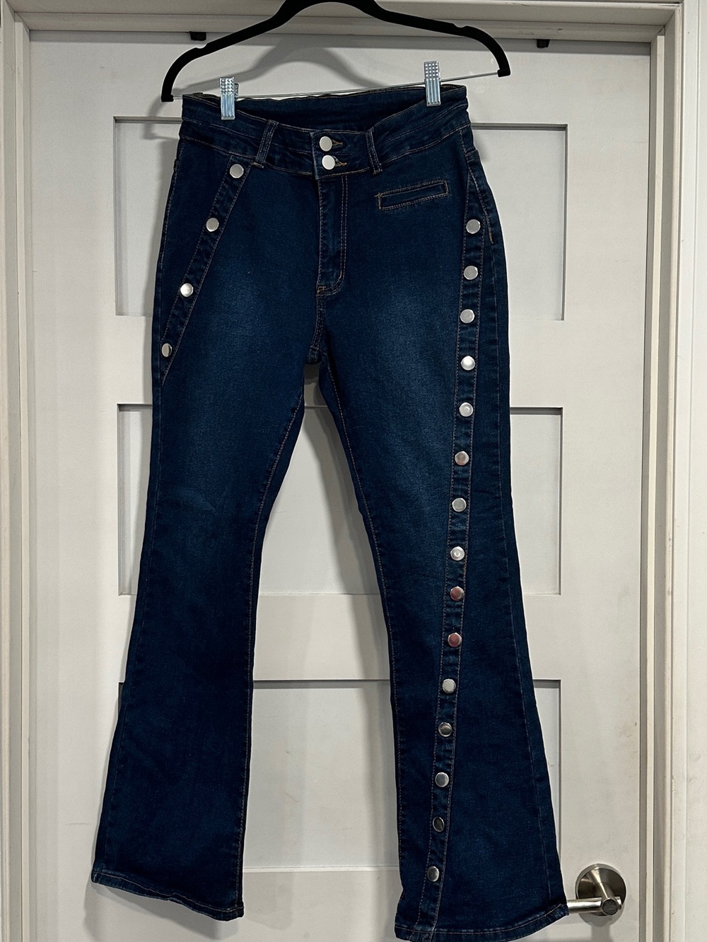 Dark Wash Women’s Snap-Trim Flare Jeans